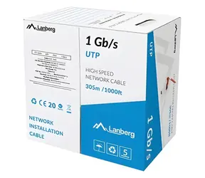 Lanberg UTP kabel drát červený / Síťový kabel / CCA / 305 m / 250 MHz / 1 Gb/s