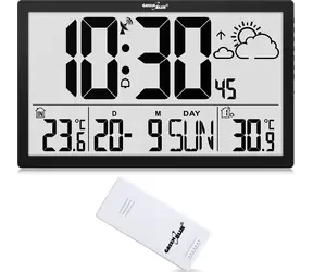 GreenBlue GB218 / Nástěnné hodiny LCD / Teplota a datum / Velký formát