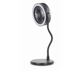 Gembird LED lampa s bezdrátovou nabíječkou 3v1 černá / Stolní LED lampa / Bezdrátová nabíječka 10W / ventilátor