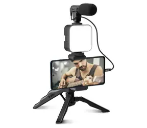 SBS Streamovací tripod / Stativ / Mikrofon a LED světlo / Bezdrátová spoušť / černá