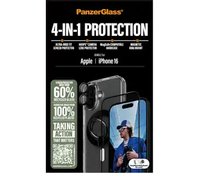PanzerGlass Bundle Hoops pro iPhone 16 / Ochranná sada / Tvrzené sklo UWF + Hard Case + Magnetic Ring Mount