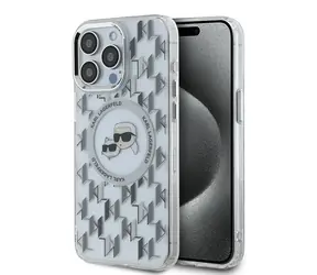 Karl Lagerfeld IML Monogram Karl & Choupette Head čirá / Zadní kryt / MagSafe / Apple iPhone 15 Pro