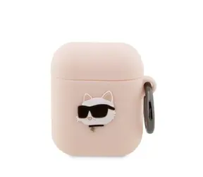 Karl Lagerfeld Choupette Head 3D růžová / Pouzdro pro Apple AirPods 1/2 / Silikon