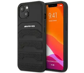 AMG Leather Debossed Lines černá / Zadní kryt / hardcase / kožený / pro Apple iPhone 14 Plus