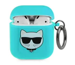Karl Lagerfeld Choupette Head modrá / Pouzdro pro Apple AirPods 1/2