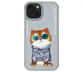 Nimmy Glasses Cool Cat iPhone 15 šedá / Kryt / Apple iPhone 15