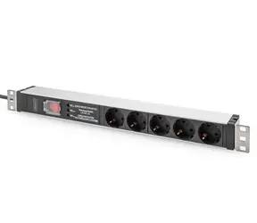 Digitus PDU 1U 5x Schuko černá / Zásuvková lišta / 230V/16A / kabel 2 m / hliníkové tělo / vypínač