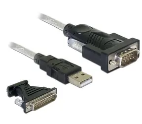 DeLock USB 2.0 Typ-A - RS-232 DB9+DB25 černá / Adaptér / 1,8 m / pozlacené kontakty