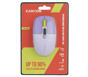 Canyon MW-26 fialová / Optická bezdrátová myš / tichá / 800-1200-1600-2400 DPI / 6 tlačítek / BT + 2,4 GHz