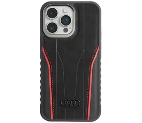Audi Genuine Leather MagSafe černá/červená / Zadní kryt / iPhone 14 Pro / pravá kůže