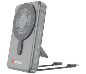 Verbatim Charge 'n' Go 2C šedá / Magnetická bezdrátová powerbanka / 10 000 mAh / MagSafe / integrované kabely USB-C