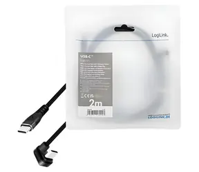 LogiLink USB-C - USB-C 2m černá / Kabel / USB-C (M) 180° - USB-C (M) / opletený / USB 2.0 / PD 60W