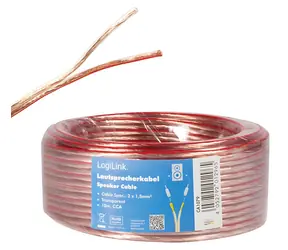 LogiLink reproduktorový kabel průhledný / Audio kabel / 10 m / 2x 1,5 mm2