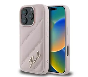Karl Lagerfeld Quilted Signature růžová / Kryt / PU kůže / Pro Apple iPhone 16 Pro