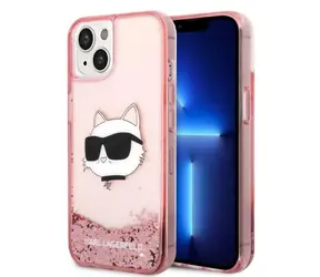Karl Lagerfeld Glitter Choupette Head růžová / Zadní kryt / Apple iPhone 14 Plus / třpytivý motiv
