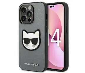 Karl Lagerfeld Saffiano Choupette Head Patch stříbrná / Zadní kryt / Apple iPhone 14 Pro Max