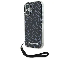 Karl Lagerfeld Zebra With Cord fialová / Zadní kryt / Apple iPhone 16 Plus / se šňůrkou