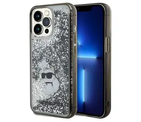 Karl Lagerfeld Liquid Glitter Choupette transparentní / Zadní kryt pro iPhone 13 Pro a 13