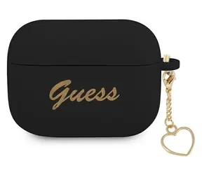 GUESS Silicone Charm Heart Collection černá / Pouzdro pro Apple AirPods Pro / Silikonové / Přívěsek srdce