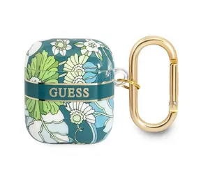 Guess GUA2HHFLN zelená / Pouzdro pro Apple AirPods 1 & 2 / Flower Strap Collection