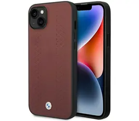 BMW Kožené pouzdro Diamond Pattern pro Apple iPhone 14 vínová / Pouzdro / Kůže