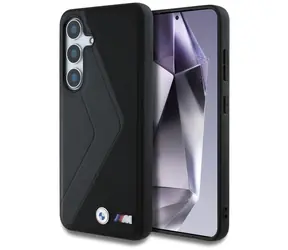 BMW Leather Oversized Stripes černá / Zadní kryt / Samsung Galaxy S25 / MagSafe / pravá kůže