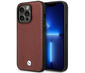 BMW Diamond Pattern Zadní kryt MagSafe iPhone 14 Pro Max 6,7 bordó / Kryt / Kůže / MagSafe