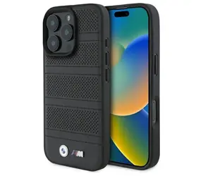BMW M Perforated pro Apple iPhone 16 Pro Max černá / Zadní kryt / Perforovaný / Prošívaný pruh / Magnetický (MagSafe)