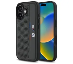 BMW M Perforated Tricolor Detail Line tmavě šedá / Zadní kryt / iPhone 16 / perforovaný