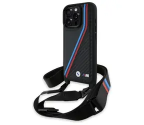 BMW M Edition Carbon Tricolor Strap kryt černá / Zadní kryt / iPhone 16 Pro Max / karbonový vzhled / poutko