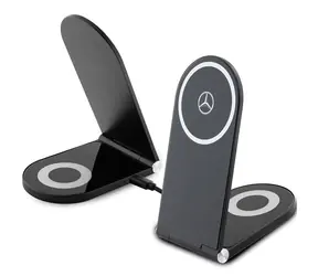 Mercedes Silver Stars MagSafe černá / Bezdrátová nabíječka / 2v1 / Skládací / 15W
