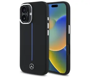 Mercedes Silicone Blue Stripe pro iPhone 16 černá / Zadní kryt / MagSafe