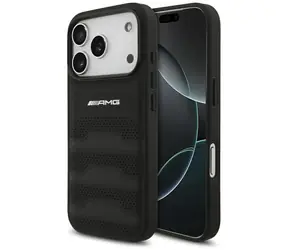 AMG Leather Debossed Lines Logo iPhone 17 Pro černá / Zadní kryt / Kůže
