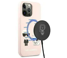Karl Lagerfeld Ikonik Karl & Choupette světle růžová / Kryt / MagSafe / pro Apple iPhone 13 Pro, iPhone 13