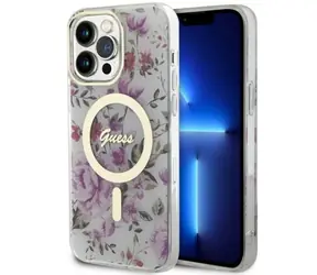 Guess GUHMP14LHCFWST transparentní / Zadní kryt / pro Apple iPhone 14 Pro / Flower / MagSafe / 4G