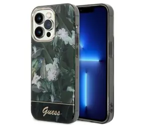 Guess Jungle Collection zelená / Pevný kryt pro iPhone 14 Pro