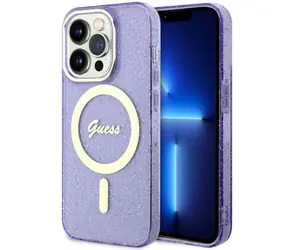 Guess Glitter Gold fialová / Zadní kryt / MagSafe / pro iPhone 14 Pro Max