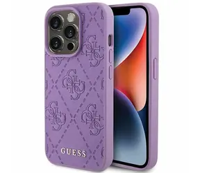 Guess Leather 4G Stamped fialová / Zadní kryt / Apple iPhone 15 Pro Max