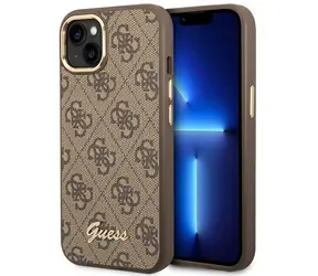 Guess 4G Vintage Gold Logo hnědá / Pevný zadní kryt pro Apple iPhone 14 Plus