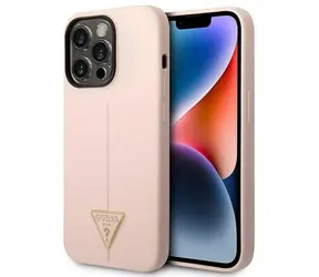GUESS Silicone Triangle růžová / Zadní kryt / pro Apple iPhone 14 Pro Max