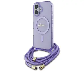 Guess Crossbody Cord Script MagSafe Zadní kryt pro iPhone 16 fialová / Zadní kryt / MagSafe