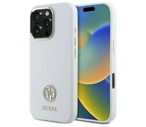 Guess Silicone 4G Strass Logo bílá / Zadní kryt / pro iPhone 16 Pro / silikonový