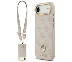 Guess 4G Strass Logo MagSafe růžová / Zadní kryt pro iPhone Air / MagSafe / Kovové knoflíky / Popruh s kamínky