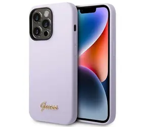 GUESS GUHCP14LSLSMU fialová / Zadní kryt / Apple iPhone 14 Pro / Silikon / Vintage Gold Logo