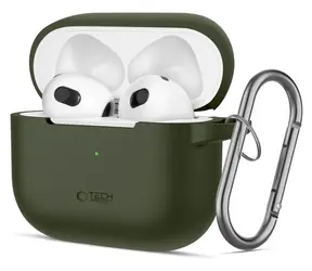 Tech-Protect Silicone Hook Case zelená / Pouzdro pro Apple AirPods 3 / Silikonové / S karabinou