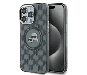 Karl Lagerfeld IML Monogram Karl & Choupette Head černá / Kryt / iPhone 15 Pro / MagSafe