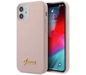 GUESS Silicone Script Gold Logo světle růžová / Zadní kryt / pro Apple iPhone 12 mini / plastový hardcase