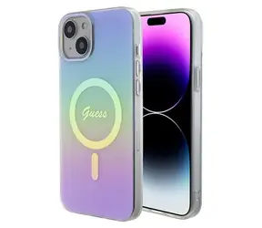 GUESS IML Iridescent MagSafe fialová / Zadní kryt / Apple iPhone 15 / Hardcase