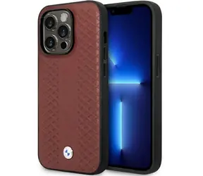 BMW Leather Diamond Pattern pro iPhone 14 Pro Max 6,7" bordó / Zadní kryt / Kožený / Diamantový vzor
