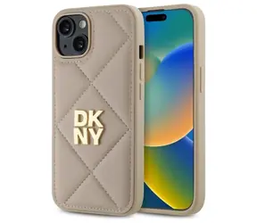 DKNY Quilted Stack Logo iPhone 14 béžová / Zadní kryt / Apple iPhone 14 / Prošívaný vzor se stack logem